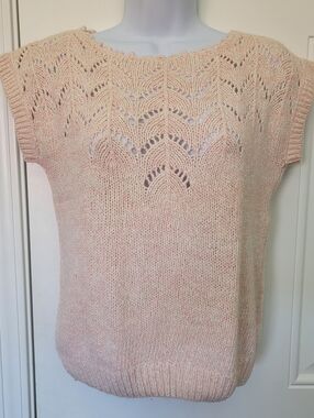 Vintage Abiatti Collection Silk Rabbit Hair Pink Knit Short Sleeve Sweater Med
